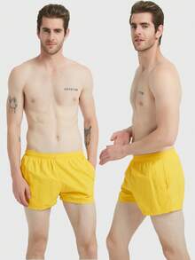 Shorts de playa casuales de unicolor para hombre - Amarillo - Ver 1