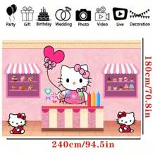 Sanrio Sanrio Family Hello Kitty Happy Birthday Pink Fantasy Scene Balloon Decoration For Birthday Bath Party Background Decoration Banner Vinyl