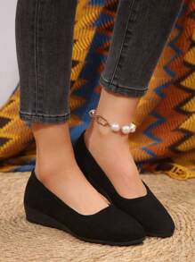 Sapatos Femininos Tipo Slip-On Flat, Sola de Borracha Bottom Macio, Sapatos de Escritório, Calçado para Trabalho, Sapatos de Pano Pretos