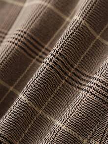 Short Sleeve Plaid Blazer With Pockets And Front Button Closure - Gray Plaid - View 8