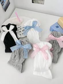 1 Pair Girls Thin Long Socks With Bow Lace Details, Princess Style Solid Color Mid-Calf Socks For Teens And Children - Multicolor - View 4