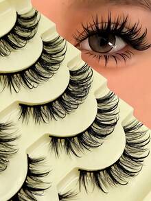 Asiteo 5 Pairs Manga Style False Eyelashes Cat Eye Eyelashes Look Moist Eye End Elongated Spiky Manga Fake Lashes Faux Mink Lashes Natural Look Eyelashes Extension Makeup - 尖尾漫畫款 - 查看 7