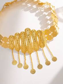 Herseygold 1pc Turkish/Kurdish New Bride Gold-Plated Waist Belt, Middle Eastern Arabic Coin Waist Chain, Luxury Women Long Dress Accessory, Wedding Ceremony Gift - Gold - View 2