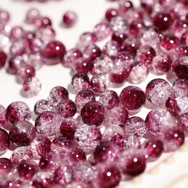 50pcs Wine Red Snowflake Cracked Glass Beads, 8mm - Perfect For DIY Jewelry Making, Bracelets, And Necklaces