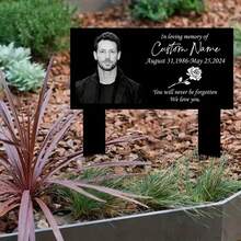 1pc Customizable Memorial Stake - Metal With Colored Photo, Name And Date, For Cemetery Memorial, Personalized Gravestone, Vintage-Style Outdoor Garden Tribute, With Frame And Message, Memorial Day Decoration, Weatherproof, Sympathy Gift - Black - View 5