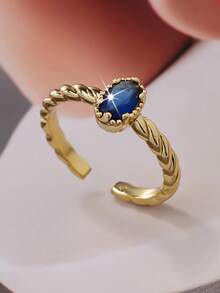 1 件女士优雅可开口戒指 - 简约椭圆形设计，镶嵌方晶锆石，适合周年纪念、情人节、母亲节、日常优雅、简约礼物戒指