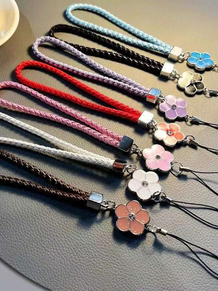 彩色仿皮花形挂绳手机防丢编织腕带手机壳耳机线送给母亲、家人、朋友、生日、节日的礼物手机挂饰、手机链 - 均碼 - 查看 1