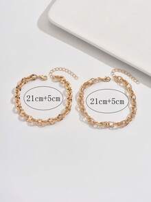 2pcs/Set Simple & Classic Golden Chain Anklets, Versatile & Fashionable Women Foot Jewelry Suitable For Daily Wear, Beach, Handcrafted & Customizable Length - Multicolor - View 4