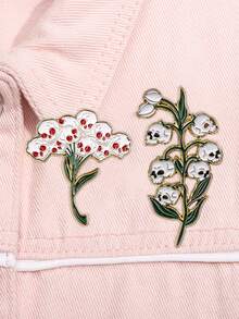 2Pcs Punk Skull Flower Enamel Pins Women's Brooches Lapel Pins Badge On Backpack Costume Accessories Jewelry Gift - Multicolor - View 9