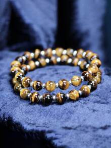 1pc 8mm Tiger's Eye Power Bracelet Emotional Balance Yoga Meditation Power Jewelry For Women Men - Protection, Courage, Focus, Grounding - Multicolor - View 2