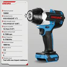 ONEVAN Electric Wrenches, 1500W Brushless Impact Wrench With 1800Nm Torque, 1/2-Inch Impact Wrench, Electric Screwdriver, Drill Driver - Màu xanh lam - Xem 3