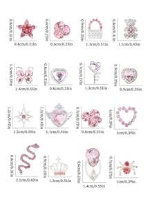 32 Stück Y2K Stil Nail Art Dekorationen, Legierung Nagel Schmuck mit 3D Herz, Stern, Schleife, Kirsche Kristalle & Strass, Glitzer Nail Gems & Zubehör Nail Zubehör Nägel Nail Charms - Babypink - Übersicht 5