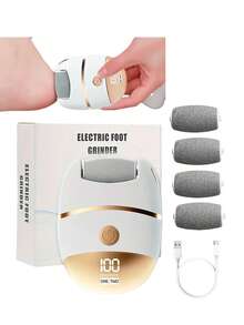 Rechargeable Electric Foot Grinding With 4 Spare Heads - Perfect Pedicure Tool For Cracked And Hardened Feet, Professional Foot Care Kit For Thick Skin Removal, LED Display, 2 Speed Adjustment, USB Charging, LED Display Panel, USB Charging Station, Pedicure Tool