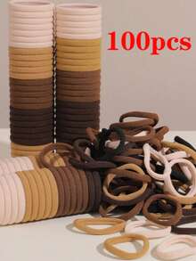 20pcs/50pcs/100pcs/200pcs/Set Black & Colorful High Elastic Hair Ties, Minimalist Seamless Ponytail Holders, Solid Color Stretchy Hair Bands For Women, Comfortable , Essential For Home & Travel Hair Accessories - Rice Coffee - View 16