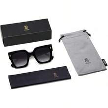 anteojos de sol cuadradas de gran tamaño para mujer, estilo retro y de lujo, protección UV400 - Marco negro - Ver 7