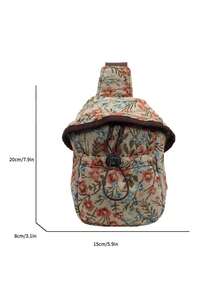 Bohemian Embroidered Floral Mini Crossbody Bag, Small Capacity Polyester Shoulder Bag With Zipper Closure And Lining - Pink - View 2