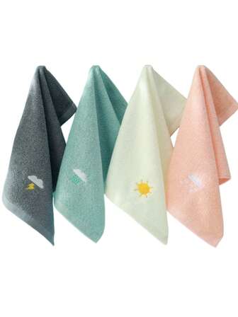 1/2/4/6条装小号100%纯棉毛巾，绣有太阳和闪电天气图案，尺寸为9.84*17.71英寸，多色可选，可作面巾/手巾，吸水性强，速干，男女通用，适用于浴室、学校、厨房、度假、旅行和户外活动。