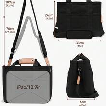 Bolso de lona con múltiples bolsillos para mujer, elegante y espacioso bolso bandolera, duradero, de gran capacidad, versátil, con cómoda correa de hombro y compartimentos organizados. - Negro - Ver 6