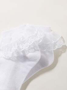 5 Pairs Baby/Girls Socks, Solid Color Simple Kawaii Lace Ruffle Trim Socks, Princess Style, Soft & Comfortable Short Socks, Suitable For Holidays, Back To School, Travel, Daily Matching With Princess Dress