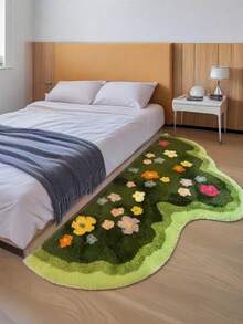 Faux Wool Moss Green Floral Carpet, Soft Plush Area Rug For Girl's Bedroom, Nordic Style Living Room Carpet, Asymmetrical Shaped Anti-Slip Floor Mat - 彩色 - 查看 5