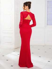 Elegant Sexy Backless Split Fishtail Hem Evening Dress, Party, Graduation, Weddings, Formal Events, Spring/Summer/Autumn - Red - View 2