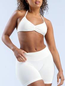 Yefecy Impact Strappy Bra Gym Top Women High Support Impact Thin Strap Halter Sports Seamless Bras Scrunch Workout Yoga Tank Top