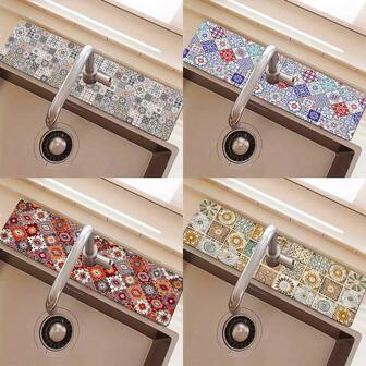 1st Heminredning, Kranmatta, Slitstark Polyester, Vattentålig & Anti-halk, Lämplig för kök och badrum, Lätt att installera med sugkoppar, Perfekt för sommar och vardagsdekoration, Present, Badrumsmatta | Snäckskalsmönster kranmatta | Slitstark kranmatta, krantillbehör