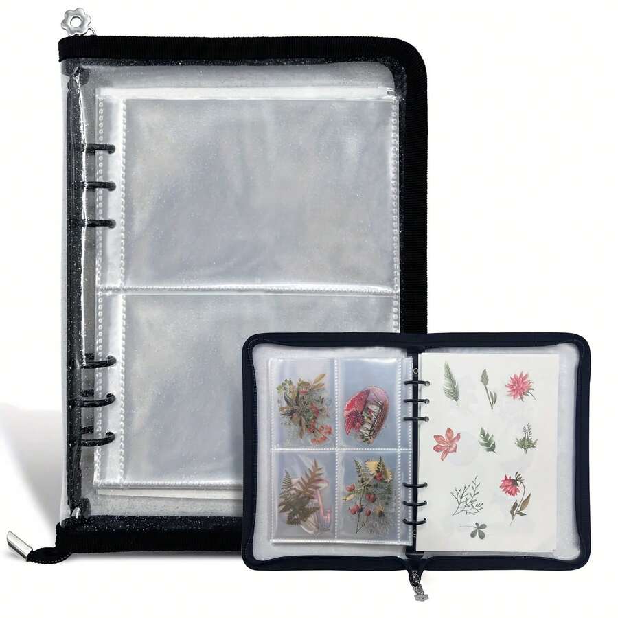 Sticker Collector's Zipper Binder Album - Reusable PVC Plastic Storage Organizer With Blank Release Paper & Multiple Pockets For Adults, Scrapbooking, Journaling, Crafting, Collector's Album - Multicolor - View 1