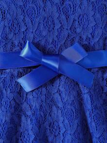 coviviky 3-10 Years Old Girls' Elegant Solid Color Lace Round Neck Cap Sleeve Zipper Sweet Cute Dress With Belt, Suitable For Daily Casual, Birthday Party, Gift For Kids - Navy Blue - View 5