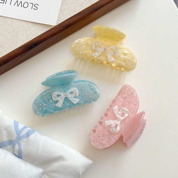 1pc Hair Claws Ballet Aurora Starry Sky Pink Rhinestone Bow Clip Cute Personalized Fashion Simple Versatile Elegant Elegant Girl Hair Clip French Retro Hair Claw Hair Clip Suitable For Daily Use, Home, School, Seaside, Vacation, Work, Commuting, Party, Holiday, Birthday Gift, Back-To-School Season, Versatile To Go Out Girl Summer Hair Clips Hair Jaw Clip Hair Clamps Hair Clutch Fall Winter Claw Clip Hair Accessories For Women