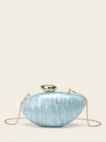 Bolsa de mão feminina para festa de casamento, bolsa de mão personalizada com pedra marmorizada de acrílico, bolsa de mão feminina com corrente de metal, bolsa transversal para festa de casamento para mulheres e meninas - Azul - Ver 1