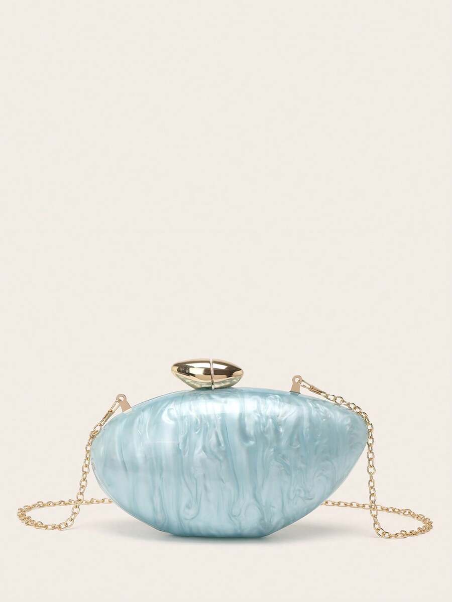 Bolsa de mão feminina para festa de casamento, bolsa de mão personalizada com pedra marmorizada de acrílico, bolsa de mão feminina com corrente de metal, bolsa transversal para festa de casamento para mulheres e meninas - Azul - Ver 1