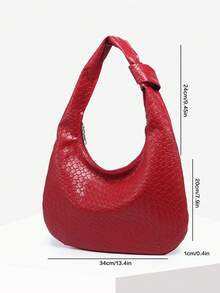 1pc Women's Vintage Minimalist Casual Angola Red Faux Woven Artificial Leather Large Capacity Shoulder Bag Suitable For Outing, Dating, Commuting - Red - View 6