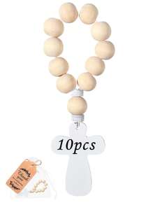 Set de regalo de 5/10 piezas de cuentas de rosario de madera personalizadas, que incluye rosario en beige y bolsa de organza, adecuado para recuerdos de boda, fiestas de cumpleaños, bautizos, regalos de primera comunión y regalos para ceremonias religiosas para estudiantes de secundaria, preparatoria, universidad y estudiantes universitarios.