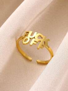1Pc Stainless Steel Letter Ring Punk Style Open Adjustable Finger Ring Unisex Jewelry Accessories - Ring - View 6