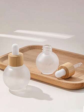 2 件 0.68 盎司/1.01 盎司（20 毫升/30 毫升）磨砂玻璃精油瓶，带滴管和竹盖 - 无香化妆品容器，用于香水、液体储存，旅行装可重复使用罐