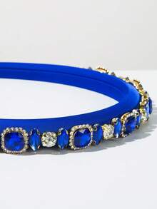 1 Stück Vintage hochwertige einfarbige Stoff gepolstertes Haarband für Frauen, eleganter Strass-Dekor für Partys, formelle Anlässe, schönes Haarzubehör Haarreif Haarschmuck, Schönheit Heim Haarzubehör, Sommer, Urlaub, Reise, Festival, Geburtstag - Blau - Übersicht 3