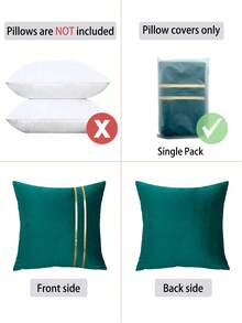 1PC Metallic Detail Cushion Cover Without Filler, Simple Throw Pillow Case, For Sofa, Living Room - Teal Blue - View 4