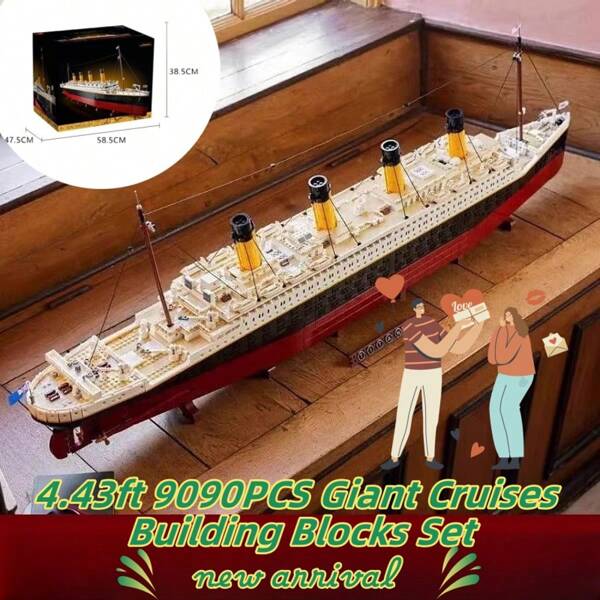 2025 New 4.43ft=1.35m 9090PCS Giant Cruises Building Blocks Set From The Famous Movie Adults Puzzles,Sea Ship Building Blocks,Ship Model Display Stand, Beautiful Home Decoration,Ideal Gift For Movie Fans ,Perfect Family Together Game Building Brick Toy, Gift For Adults, Gift For Friends,Mother's Day Gift, Graduation Present