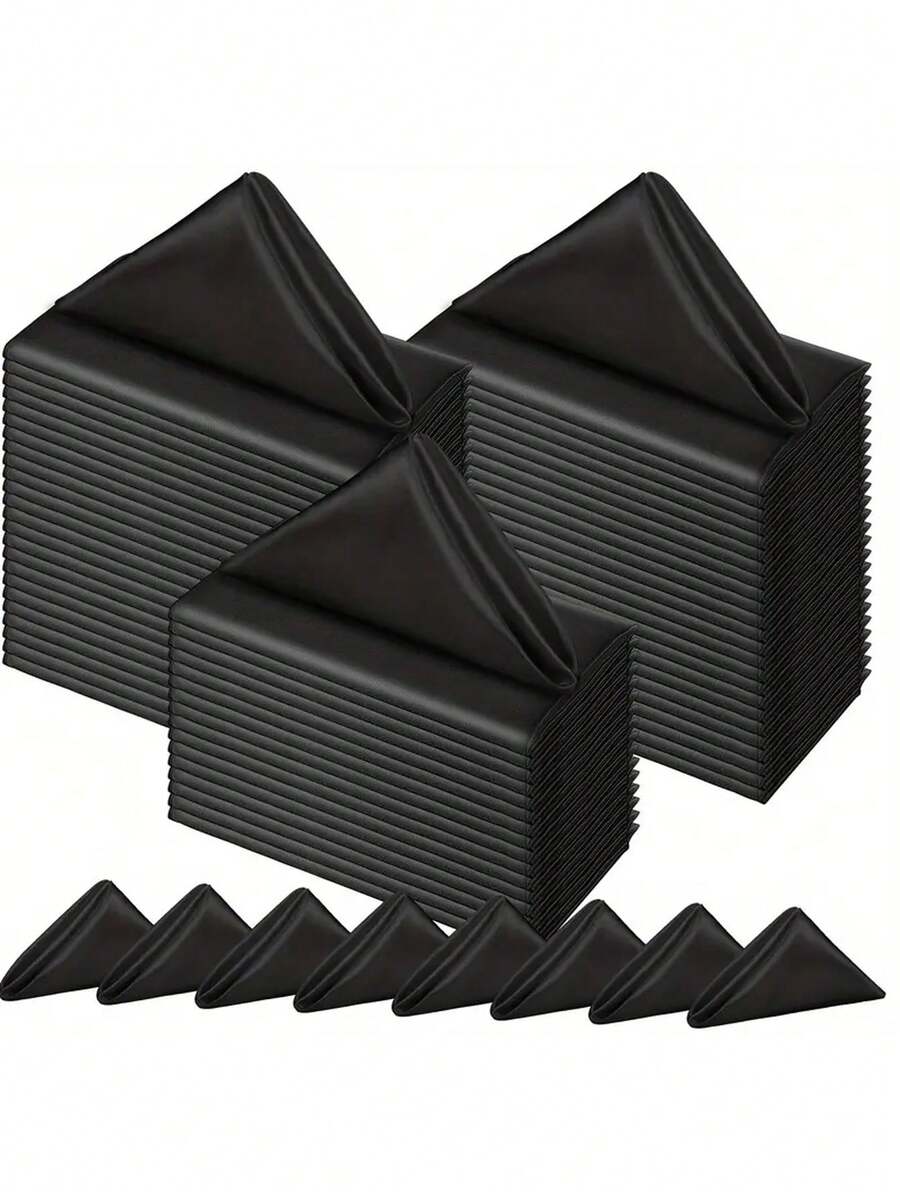 4/8/12/16 Pcs Elegant Black Satin Square Napkins - 17 Inch Soft Napkins, Suitable For Weddings, Parties, Banquets And Restaurants. Smooth Wrinkle-Resistant Design For Fashionable Table Decor. - Black - View 1