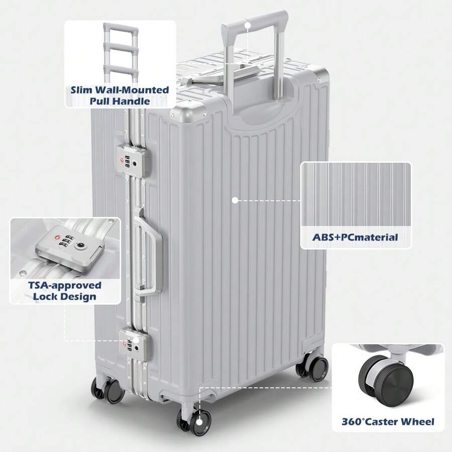Luggage 28-Inch Lightweight Hardside Luggage, Spinner Wheels Suitcase With TSA Lock, Carry-On For Men Women, Suitable For Weekend Getaways & Family Trips, Colors Silver - Silver - View 1