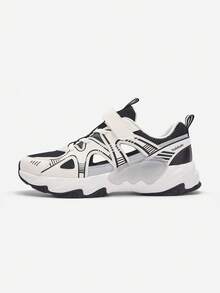 Balabala Kids' Breathable Sneakers, Retro Chunky Running Shoes - White and Black - View 3