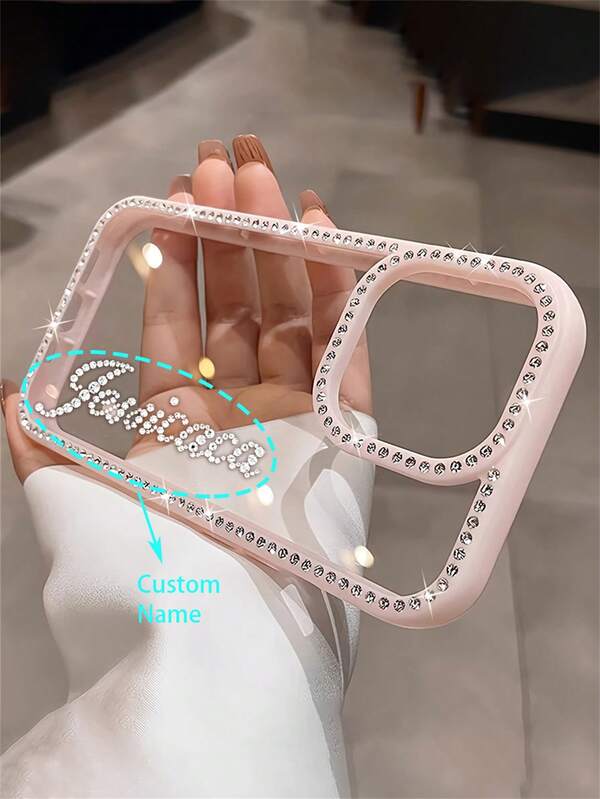 Personalized Name Letters Name Rhinestone Pattern Customized Transparent Compatible With IPhone 17 16 15 14 13 Pro Max Shockproof Protective Cover,Season Picks