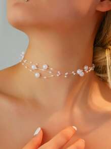1pc Fashionable Multilayer Elegant Fresh Elegant Faux Pearl Necklace, Suitable For Personalized Women, Party, Vacation, Jewelry