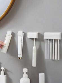 1 pièce Support mural pour brosse à dents sans perçage avec couvercle, Porte-brosse à dents électrique, Porte-dentifrice, Organisateur de brosse à dents auto-adhésif 2/5/6 fentes, Accessoires de rangement pour salle de bain (Blanc), Décoration de la maison et de la salle de bain Retour à l'école