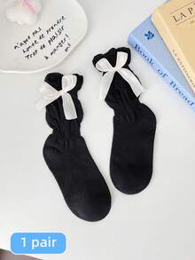 1 Pair Girls Thin Long Socks With Bow Lace Details, Princess Style Solid Color Mid-Calf Socks For Teens And Children - Multicolor - View 20
