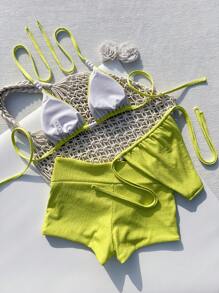 Women's Solid Color Bikini Set - Green - View 4