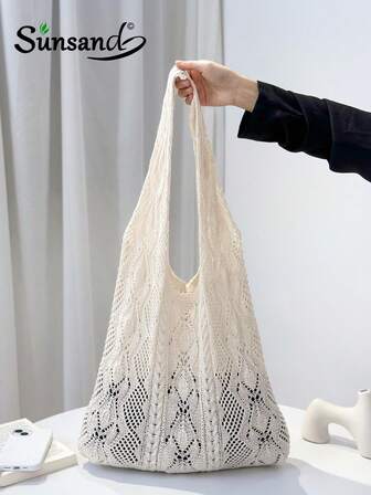 ENBEI 夏季时尚度假沙滩包，优雅白色女包，钩针包女士随身包，午餐包，单肩包旅行必备品，适合日常休闲，度假，购物和服装搭配商务休闲女性，大学生，母亲节礼物婚礼新娘伴娘礼物