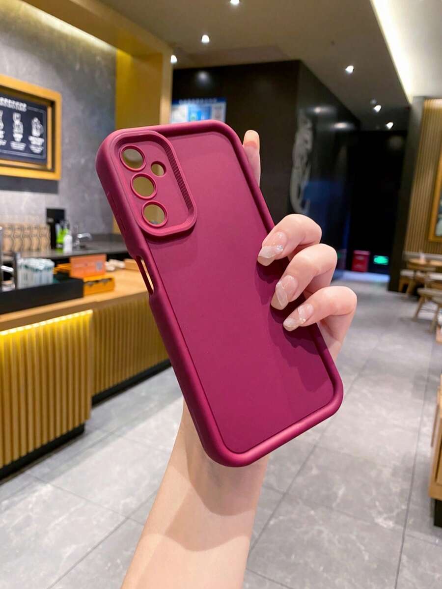 1pc Burgundy Camera Drop Protection Phone Case Compatible With Apple/ Galaxy/Infinix/Redmi/OPPO/VIVO/Realme/MOTO - Burgundy - View 1