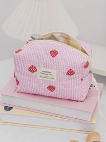 1 Piece Quilted Strawberry Design Travel Cosmetic Bag Multi-Functional Travel Cosmetic Bag Set Large Capacity Cosmetic Pouch,Makeup Bag Makeup Pouch Skincare Bag ,Large Capacity Zipper Bag For Travel ,Makeup Bag Makeup Pouch - Multicolor - View 9